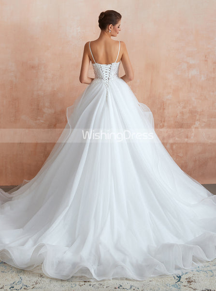 Sexy Illusion Wedding Dresses,Romantic Wedding Dress with Straps,WD00473