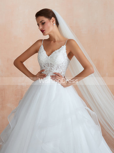 Sexy Illusion Wedding Dresses,Romantic Wedding Dress with Straps,WD00473