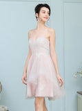 Short Bridesmaid Dresses,Tulle Bridesmaid Dress,Spaghetti Straps Bridesmaid Dress,BD00219