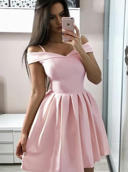 Pink Homecoming Dresses,Off the Shoulder Homecoming Dress,Modest Homecoming Dress,HC00163