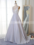 Silver Prom Dresses,A-line Prom Dress,Prom Dress with Train,PD00340