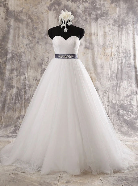 Simple A-line Tulle Wedding Dress with Belt,Sweetheart Neckline Bridal Gown,WD00573