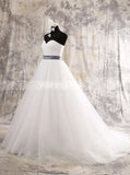Simple A-line Tulle Wedding Dress with Belt,Sweetheart Neckline Bridal Gown,WD00573