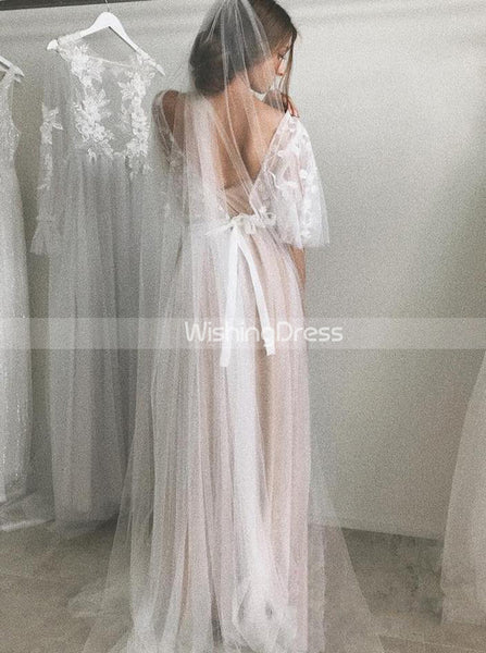 Simple Tulle Wedding Dresses,Outdoor Fall Wedding Dress,WD00443