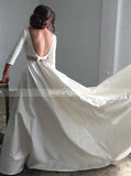 Simple Wedding Dress with Sleeves,Open Back Satin Bridal Dress,WD00414