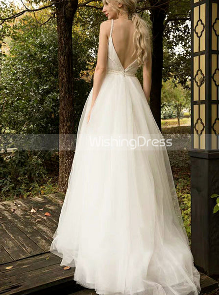 Simple Wedding Dress with Straps,Outdoor Wedding Dress,WD00433