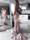 Spaghetti Straps Evening Dress with Train,Prom Dress with Appliques,Backless Party Dress PD00139