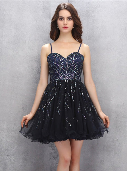 Spaghetti Straps Homecoming Dress,Beaded Homecoming Dress,Elegant Homecoming Dress,HC00126