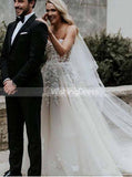 Strapless Wedding Dress,A-line Tulle Bridal Gown with See Through Bodice,WD00605