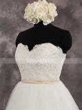 Sweetheart Simple Wedding Gown with Belt,Lace Tulle Skirt Outdoor Wedding Gown,WD00522