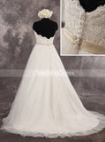 Sweetheart Simple Wedding Gown with Belt,Lace Tulle Skirt Outdoor Wedding Gown,WD00522