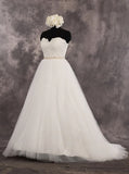 Sweetheart Simple Wedding Gown with Belt,Lace Tulle Skirt Outdoor Wedding Gown,WD00522