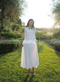 Tea Length Wedding Dresses,Beach Wedding Dress with Sleeves,WD00440