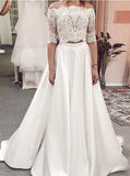 Two Piece A-line Wedding Dresses,Destination Wedding Dress with Sleeves,WD00627