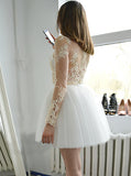 Two Piece Homecoming Dress,White Homecoming Dress,Homecoming Dress with Sleeves,HC00012