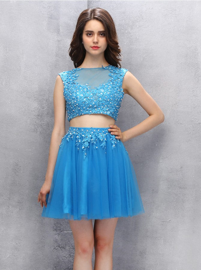 Two Piece Homecoming Dresses,Blue Homecoming Dress,Short Homecoming Dr ...
