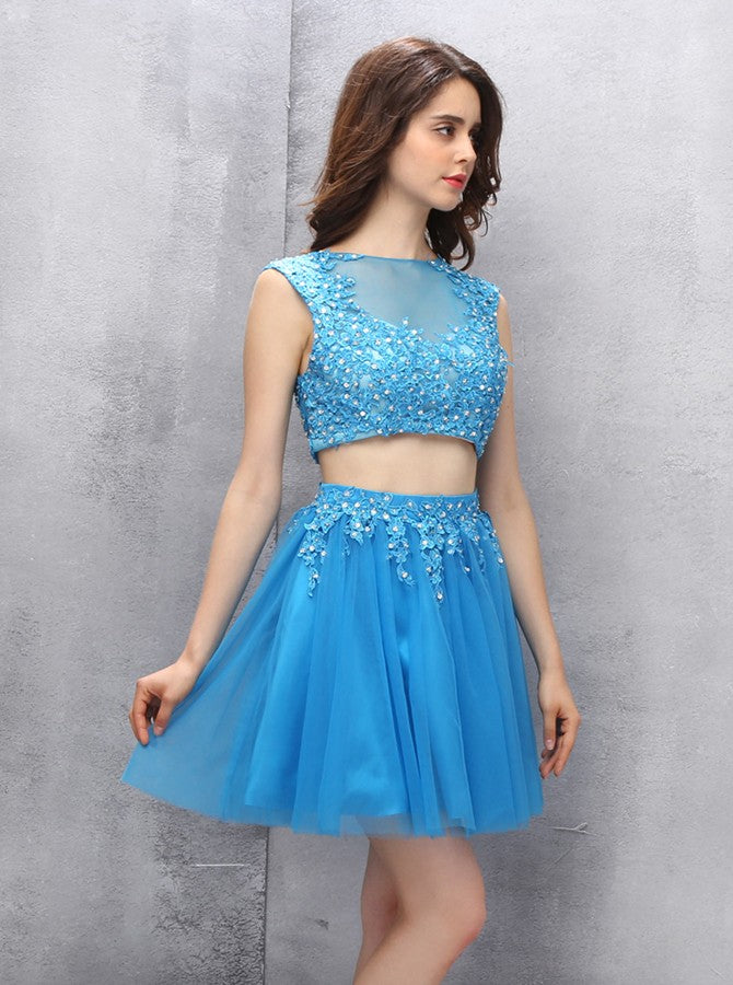 Two Piece Homecoming Dresses,Blue Homecoming Dress,Short Homecoming Dr ...