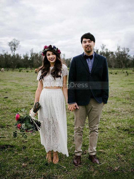 Two Piece Lace Wedding Dresses,Ankle Length Wedding Dress,WD00325