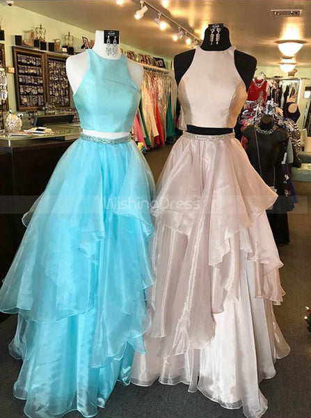 Two Piece Prom Dresses,Pink Prom Dress for Teens,Simple Full Length Prom Dress,PD00355