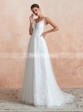 Wedding Dresses with Pearls,Unique Bridal Dress with V-neck,WD00474