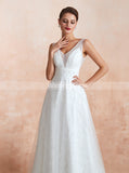 Wedding Dresses with Pearls,Unique Bridal Dress with V-neck,WD00474