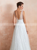 Wedding Dresses with Pearls,Unique Bridal Dress with V-neck,WD00474