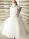 White Ball Gown Flower Girl Dress,Knee Length Flower Girl Dress,FD00099