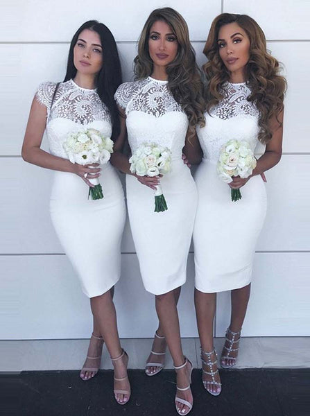 White Bridesmaid Dress,Tight Bridesmaid Dress,Short Bridesmaid Dress,BD00099