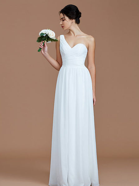 White Bridesmaid Dresses,One Shoulder Bridesmaid Dress,Long Bridesmaid Dress,BD00234