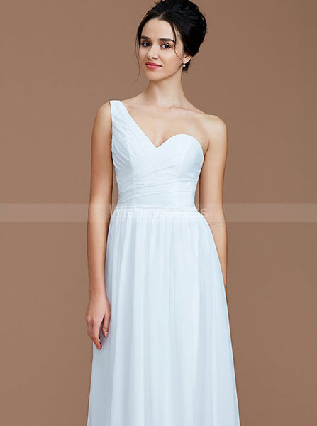 White Bridesmaid Dresses,One Shoulder Bridesmaid Dress,Long Bridesmaid Dress,BD00234