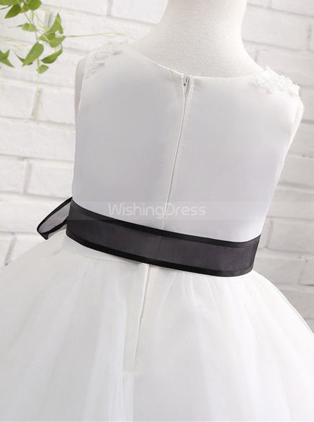 White Flower Girl Dresses,Short Flower Girl Dress,Flower Girl Dress with Sash,FD00046