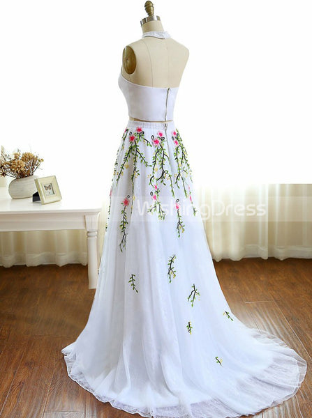 White Prom Dresses,Two Piece Prom Dress,Prom Dress for Teens,Floral Prom Dress,PD00218