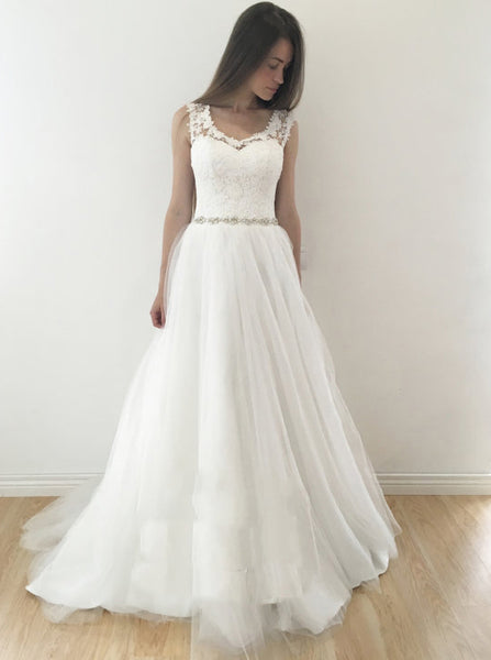 White Wedding Dress,Aline Wedding Dresses,Modest Wedding Dress,WD00087