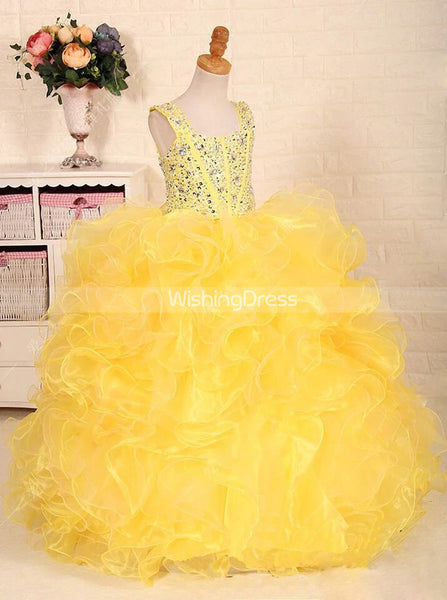 Yellow Little Princess Gowns,Ruffled Stunning Little Girls Pageant Dresses,GPD0050